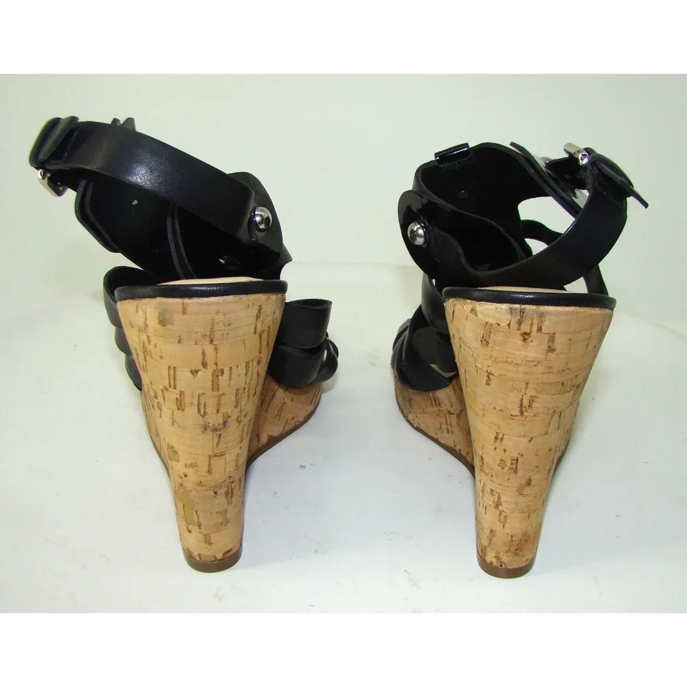 NEW Via Spiga Italy Black Gladiator Cork Wedge Heels Sandals Size 10M   C114